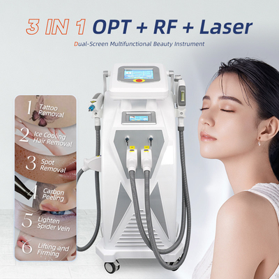 Double Screens 3 In 1 Multifunctional RF Face Lifting Nd Yag Laser Tattoo Removal OPT IPL Hair Removal Machine